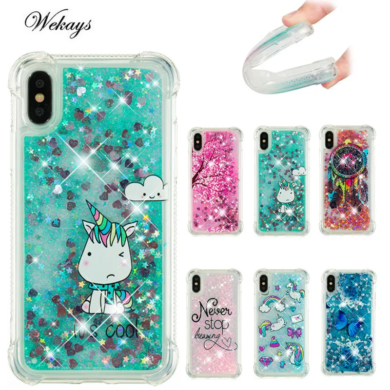 

Wekays Unicorn Quicksand Case for iphone X Case Silicone TPU Dynamic Liquid Glitter Cover for iphone 6 6s 7 8 plus 5 5S Fundas