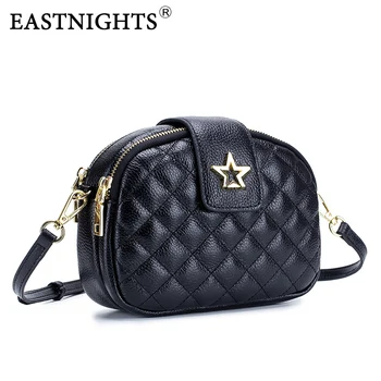 

EASTNIGHTS New Ladies Summer Bag Genuine Leather Plaid Double Zipper Mini Handbag Fashion Star Shoulder Bags for Women
