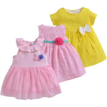 

Cute little baby girl wearing bow design mini child baby dress a baby wear short sleeved summer style fashion party
