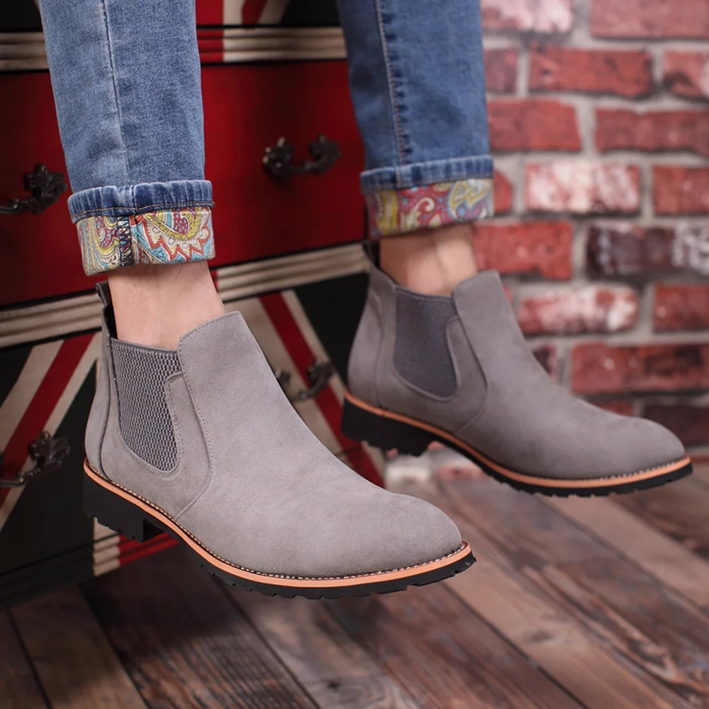 

Spring and autumn men's leather Martins boots men's British leisure desert boots Chelsea short boots men's high-heeled shoes