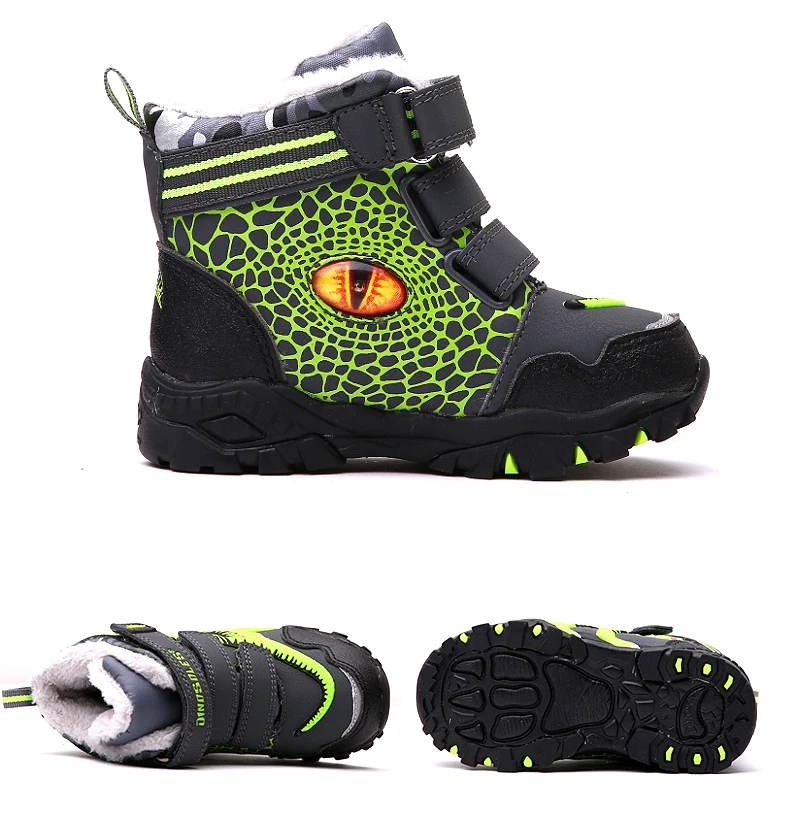 Dinoskulls Boys High Boots Children Warm Fleece Boots Kids Boys Winter Warm Shoes Light Up Led Shoes Boys T-REX Boots 27-34