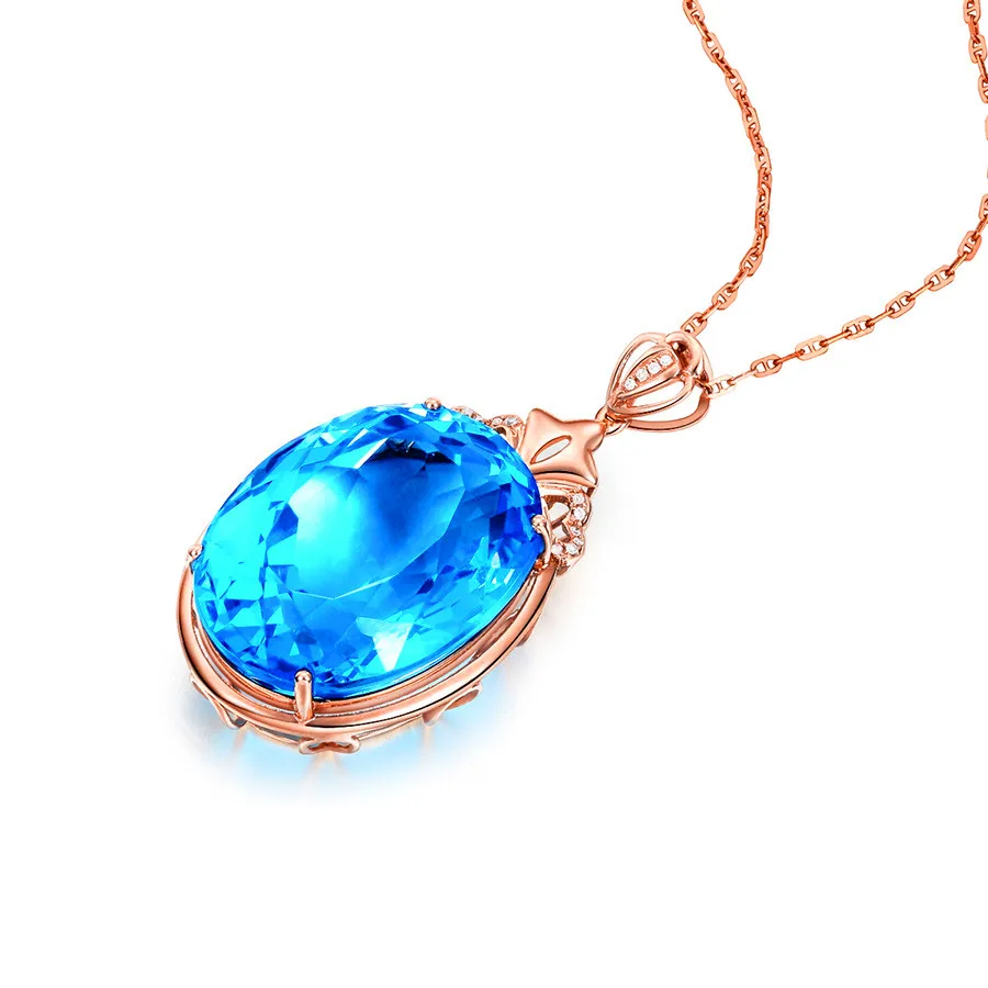 Кристалл женский большой голубой камень ожерелье s& Подвески Розовое золото Цвет Королева овальное ожерелье Новая мода колье s для женщин