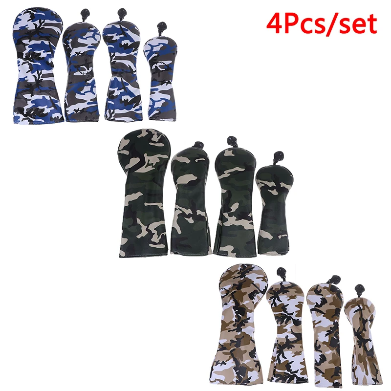 4Pcs PU Golf Head Covers for #1 Driver #3 #5 Fairway Woods Clubs Headcovers Camouflage Pattern Dustproof Covers