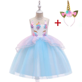 

Flower Girls Unicorn Dress Wig Children's Day Princess Birthday Party Dress Children Kids Unicorn Costume With Free Headband