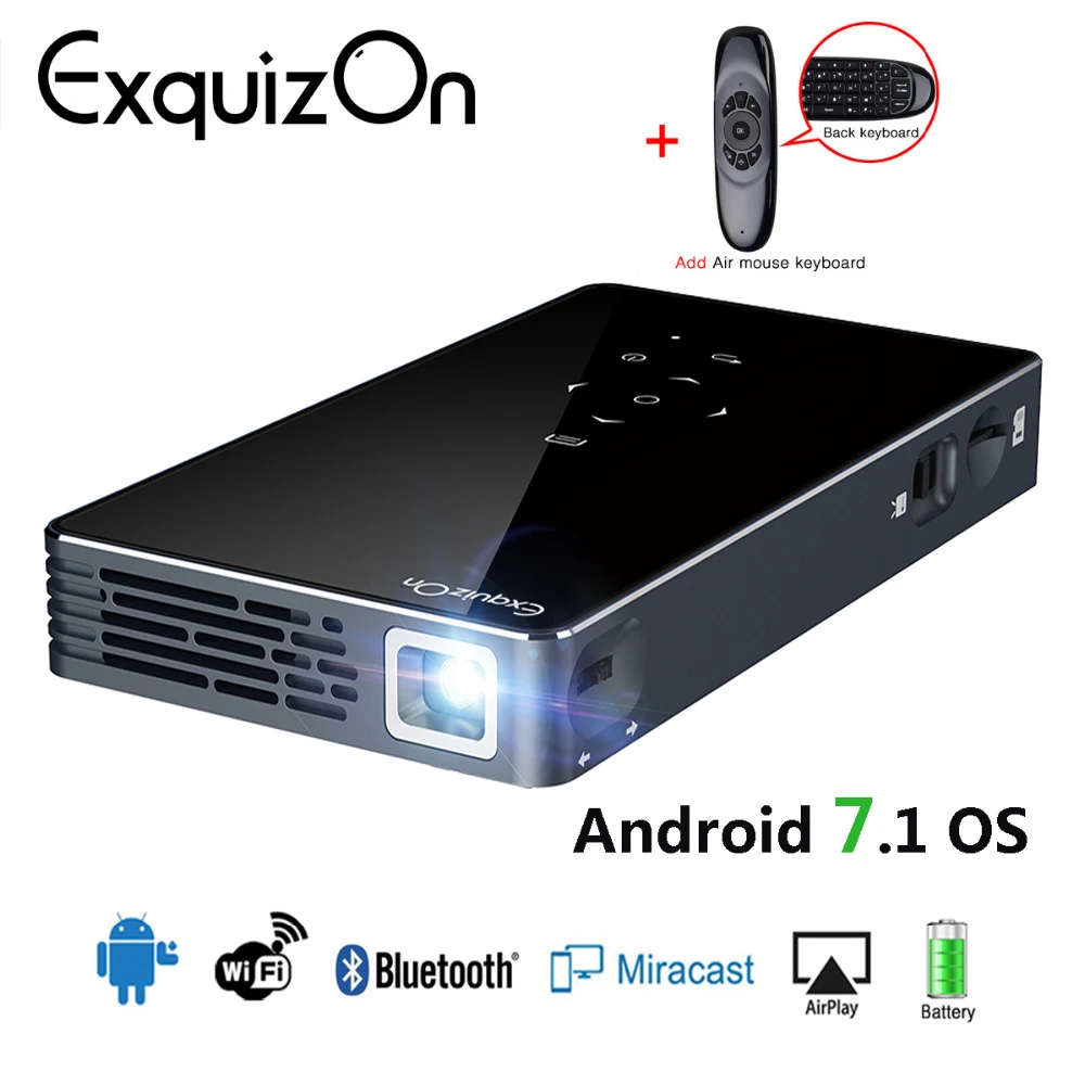Exquizon P8I DLP мини проектор Android 7 1 OS ГБ + 8 Bluetooth 4 0 wifi карманный HD портативный 1080 P
