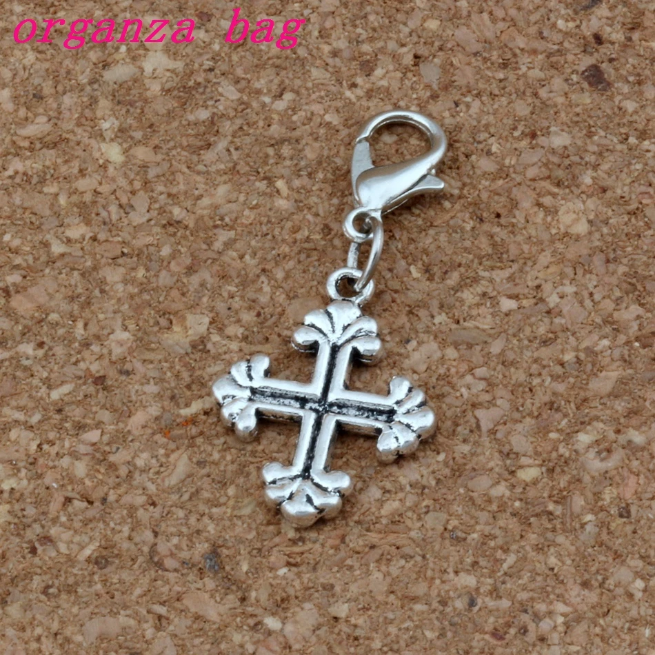 100Pcs Zinc Alloy Vintage Crucifix Charms Cross Bead With Lobster Clasp Fit Charm Bracelet DIY Jewelry 15x35mm A-274b