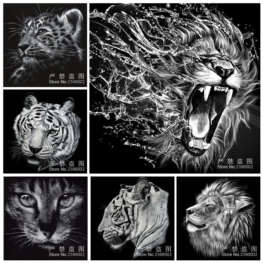 Disegni a Matita animale Bianco 5D Pittura Diamante Diy Gatto Tigre Leone Punto Croce Set Di Cristallo Pieno di Diamanti Mosaico Del Ricamo in Disegni a