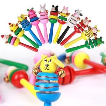 

Hot Sale Baby Toy Cartoon Animal Wooden Handbell Musical Developmental Instrument Baby rattles