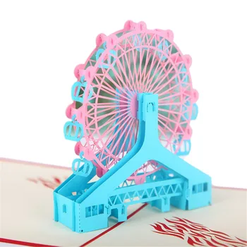 

FunPa 4pcs/Set Popup Greeting Card Creative 3D Ferris Wheel Paper Popup Gift Card Card Birthday Greeting Present Card Whosale