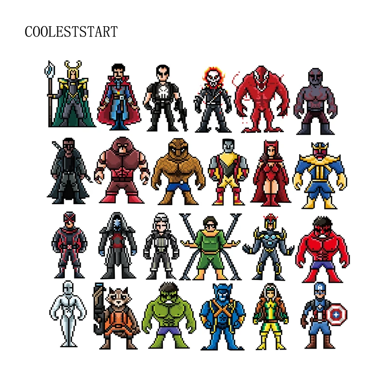 

64 Pcs/Lot Pixel Stickers For MARVEL Super Hero DC For Car Laptop Notebook Decal Fridge Skateboard Batman Superman Hulk Iron Man