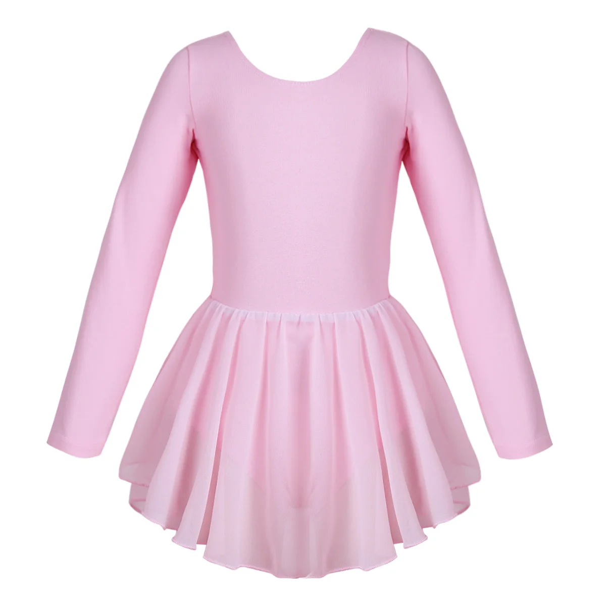 Платье-пачка для девочек с длинными рукавами, на бретельках, с u-образной спинкой, с асимметричным подолом, для танцев, балета, гимнастики, Одежда для танцев, детские костюмы для сценических танцев - Цвет: Pink