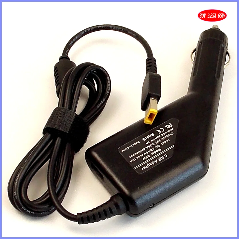 20V 3.25A ноутбук автомобильный DC адаптер зарядное устройство + USB для Lenovo Thinkpad ADP 65XB A