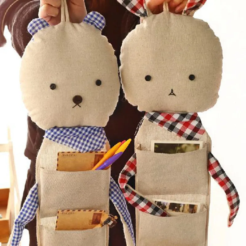 ZAKKA хлопок конопли Мишка и зайка кукла Три слоя мультфильм висит сумка для хранения белья двери мешок хранения большая емкость