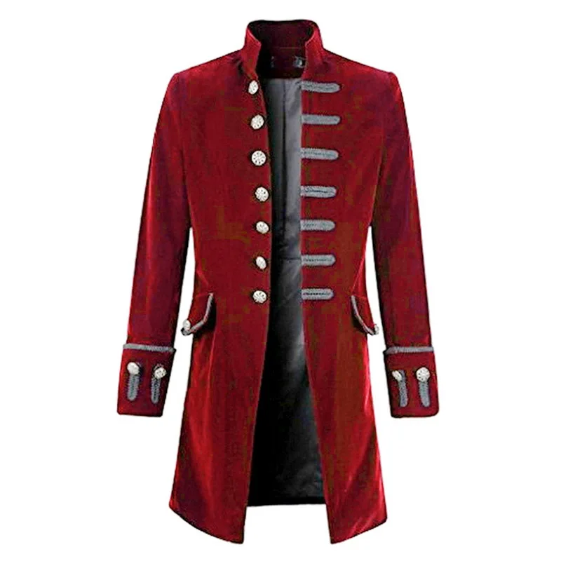 

SHUJIN 2019 Spring Men -cultivation Velvet Opening Goth Steampunk Solid Frock Suit Stand Collar Long Sleeve Tuxdo