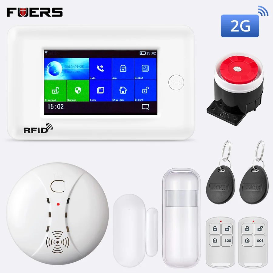 FUERS PG106 2G 3g GSM WiFi Беспроводная умная домашняя система охранной сигнализации Поддержка 10 языков работает с ip-камерой управление приложением - Цвет: PG106 2G Kit2