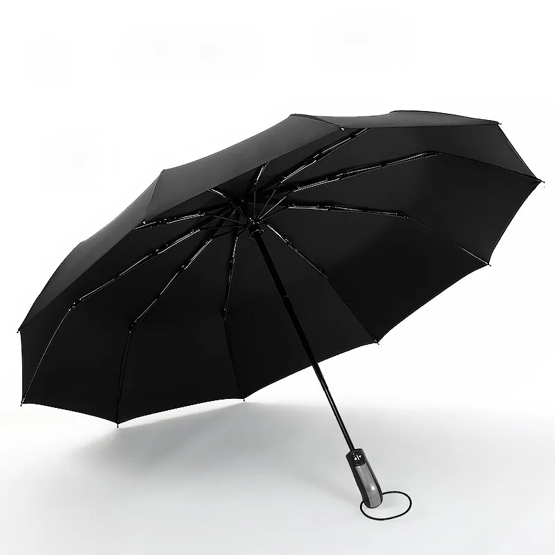 Черное покрытие 10 ребер Зонт от дождя и солнца анти-УФ Автоматический 3 складной ветростойкий Авто роскошный большой Ветрозащитный женский мужской зонт - Цвет: Black