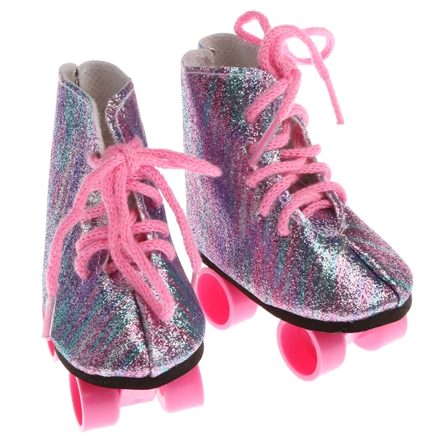 US $8.26 Fashion rainbow lace up roller skates shoes for doll clothing accessories Fits for 18inch Girl doll