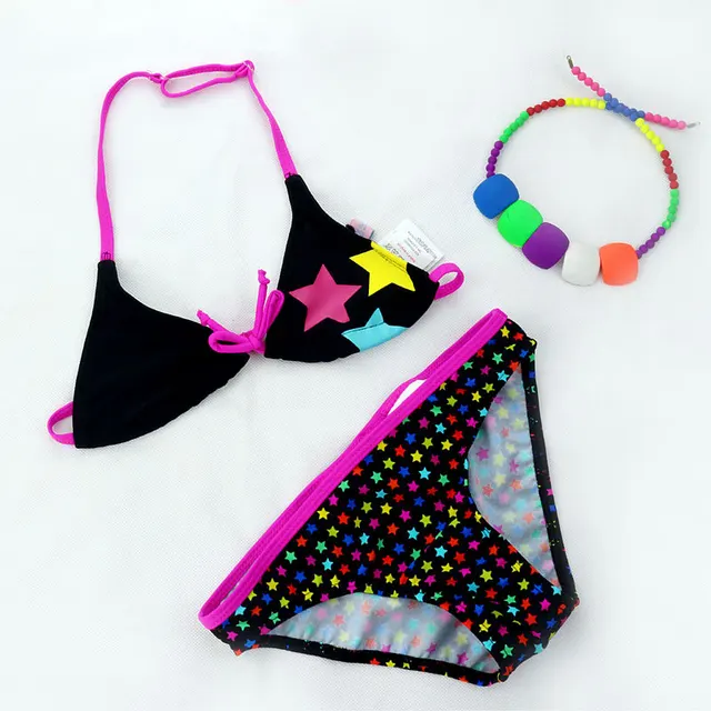 Best Offers Girls Summer Bikini Girls Multicolor Star Printed Swimwear Children's Clothing Split Swimwear 2pcs kids clothes 8-16 year old