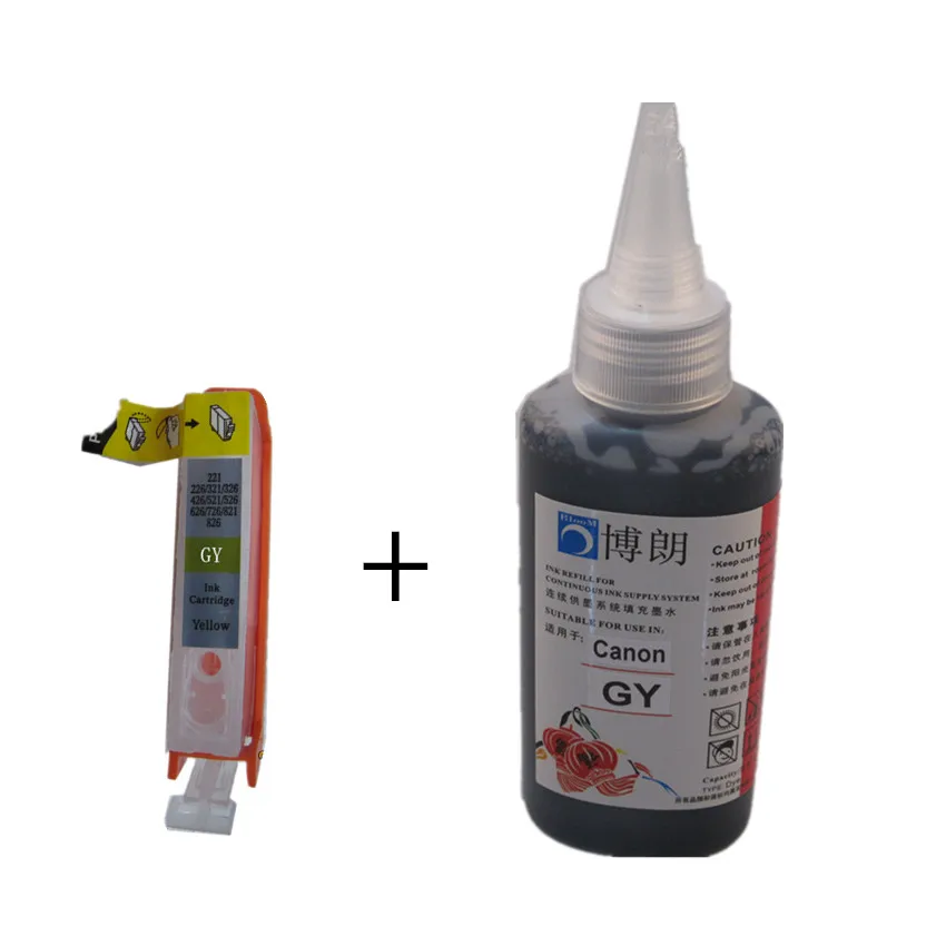 

For CANON pixma MP980 MP990 printer CLI-521GY refillable ink cartridge + GY Dye Ink 100ml