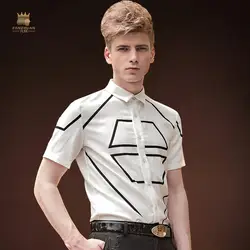 Бесплатная доставка Fanzhuan новый мужской моды Для мужчин s Для мужчин дворец Одежда Лето 2014 белая рубашка Повседневное короткий рукав Для