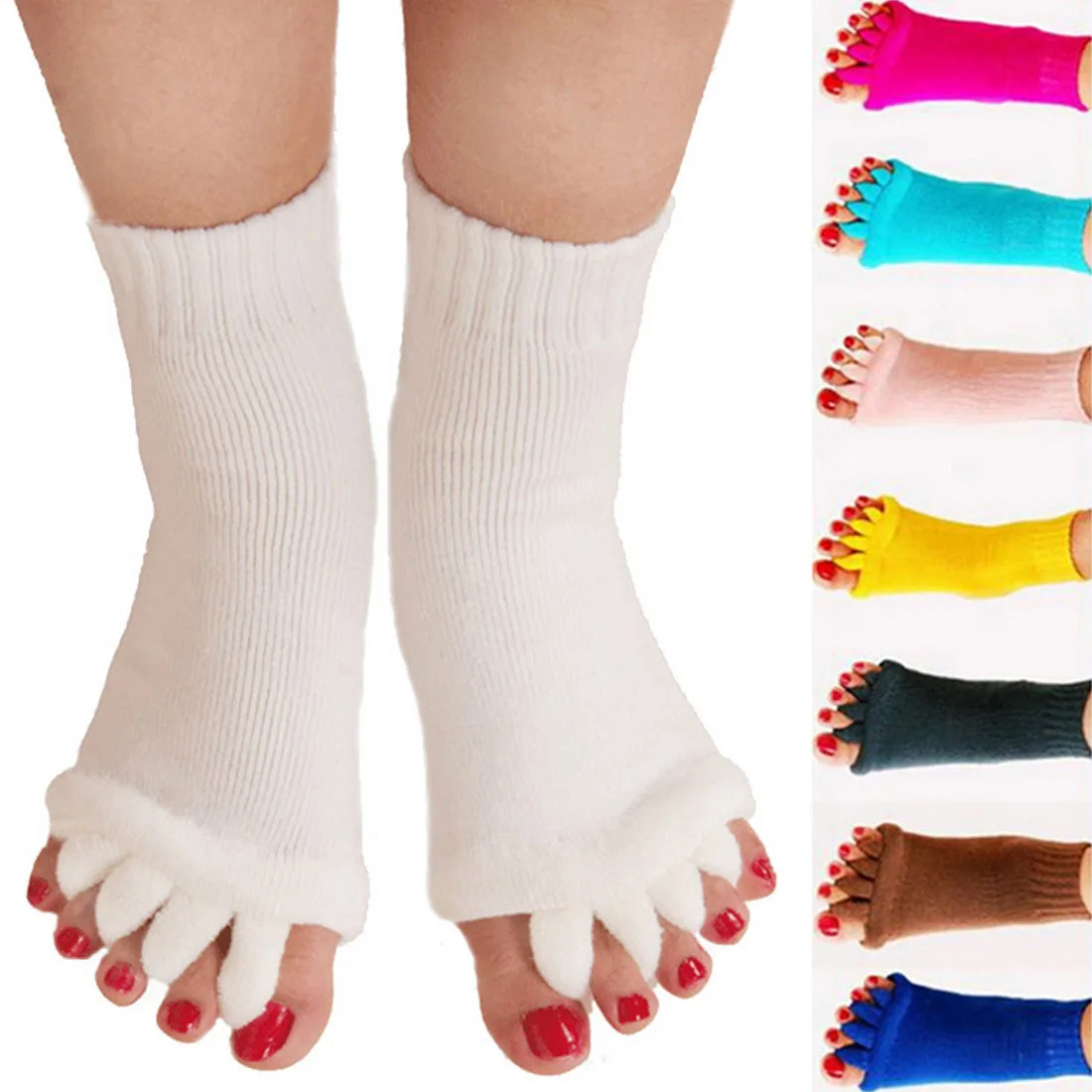 

2Pcs Eastic Foot Alignment Pain Relief Socks For Pedicure Device Hallux Valgus Correction Five Toe Socks Fingers Toe Separators