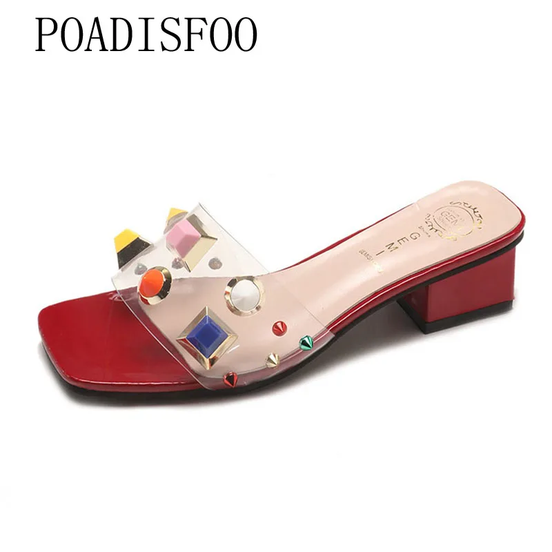 

LTARTA 2019 Women Slipper Square Head Open Toe Female Sandals Wild Fashion Rivet Student Sandals And Slippers FZZ-2967