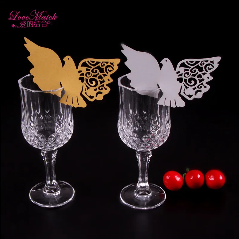 

25pcs Laser Cut Lovely Dove Pattern Table Name Place Escort Cup Card Wine Glass Cards Wedding Cards Party Decoration Supplies