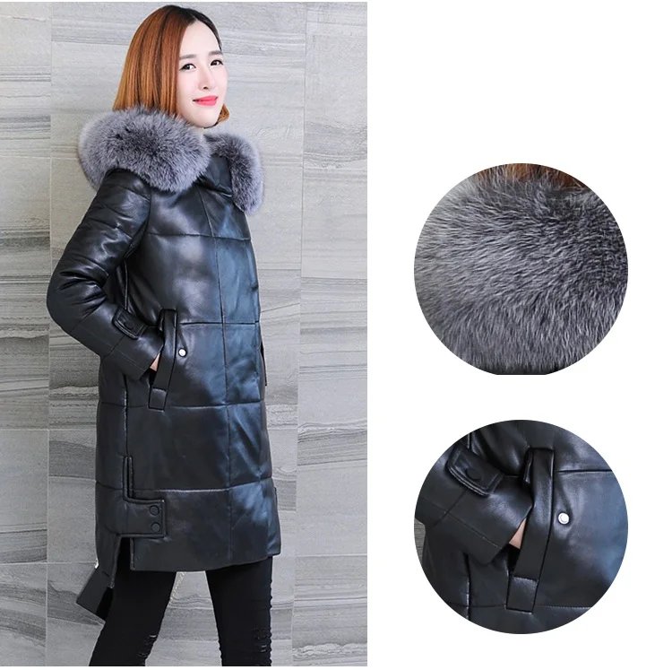 6XL натуральный Лисий мех женские зимние пальто с капюшоном теплый толстый пуховик кожаная куртка длинная верхняя одежда высококачественные повседневные куртки