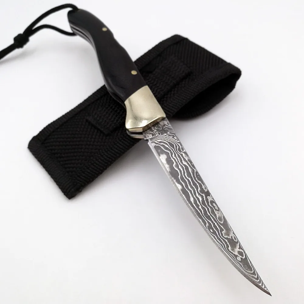 Складной нож ручной работы VG10 дамасское лезвие черное дерево латунная ручка карманный нож походные ножи для выживания охотничий инструмент EDC