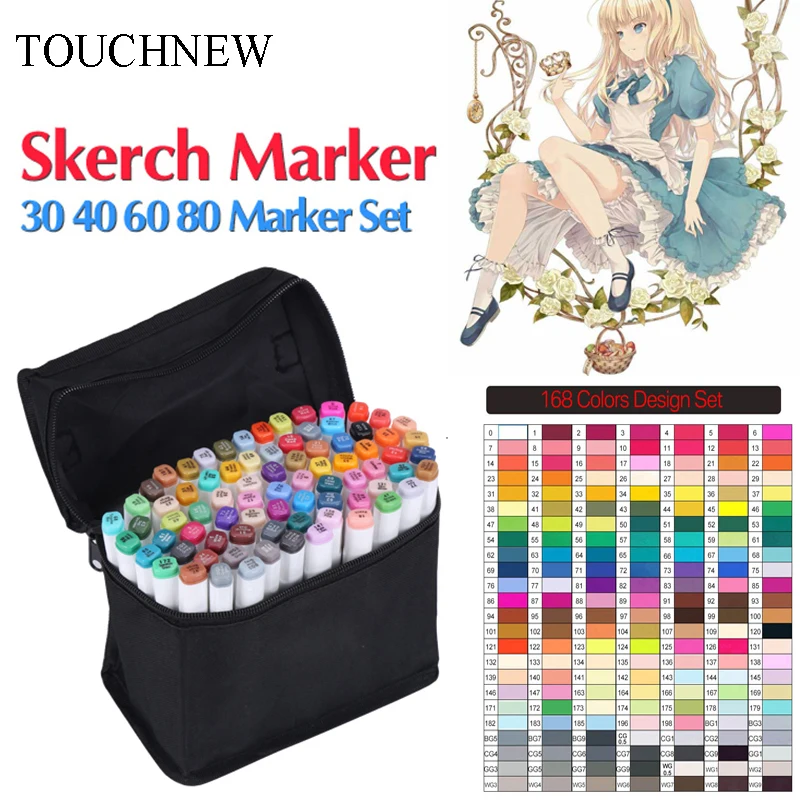 

TOUCHNEW 30/40/60/80 Colors Artist Dual Head Art Sketch Markers Set For Manga Marker School Drawing Marker Pen Design Brush Pen