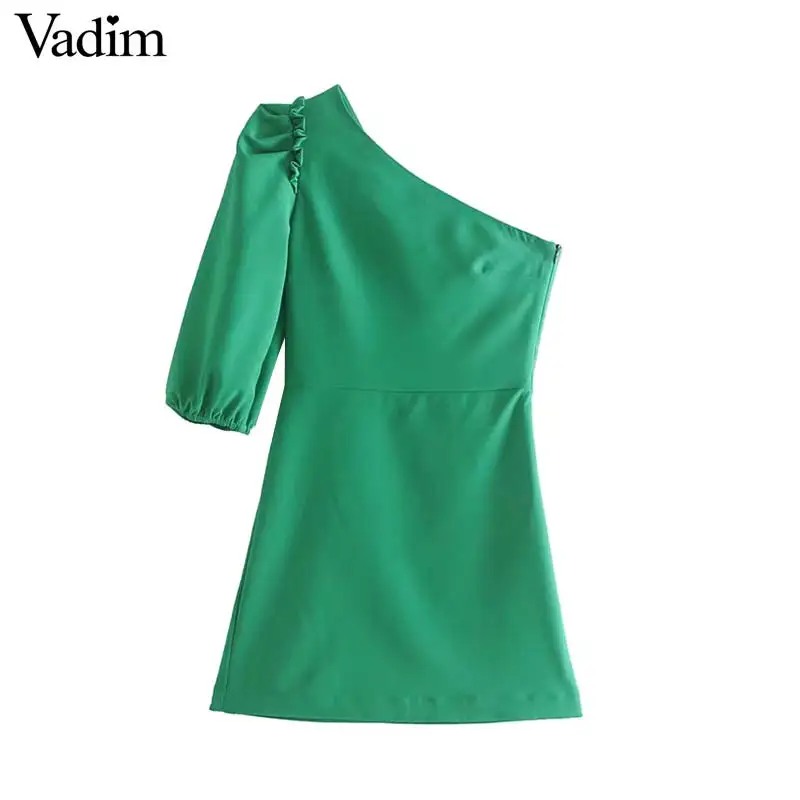 Vadim женское сексуальное мини-платье с одним плечом, с воротником и молнией сбоку, с открытой спиной, необычные зеленые вечерние Клубные платья QC557