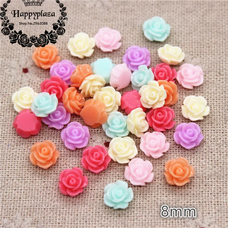 

8mm 100pcs Mix Colors Resin Rose Flower FlatBack Cabochon DIY Jewelry/Phone Craft Decoration