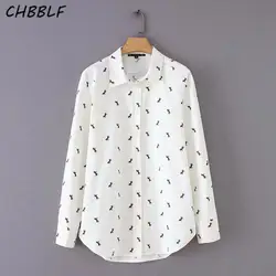 CHBBLF для женщин животное лошадь печати блузка с длинным рукавом отложной воротник рубашки для мальчиков женский повседневное ретро