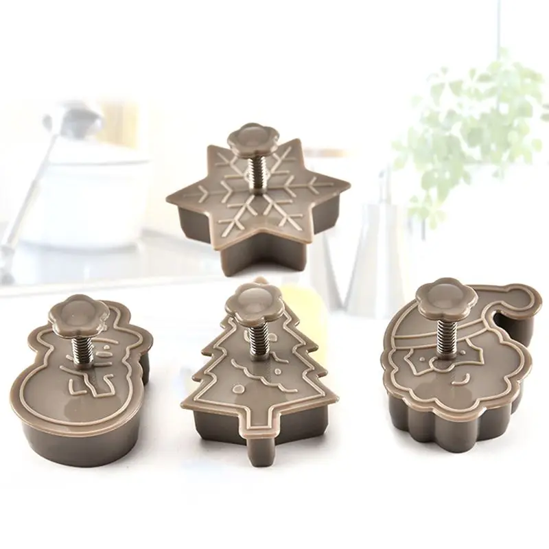

4pcs/set 3D Snowman Tree Santa Claus Biscuit Mold Plunger Biscuit Cutter Christmas Baking Sugarcraft Decorating Mould