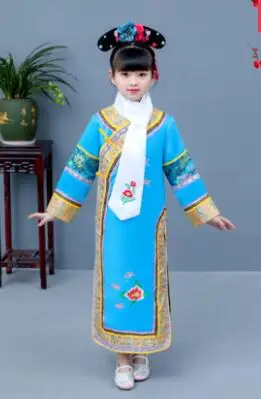 Древняя китайская суда цинской династии костюм, китайский, традиционный народного танца Детский костюм ханьфу для выступлений на сцене платье принцессы - Цвет: Синий