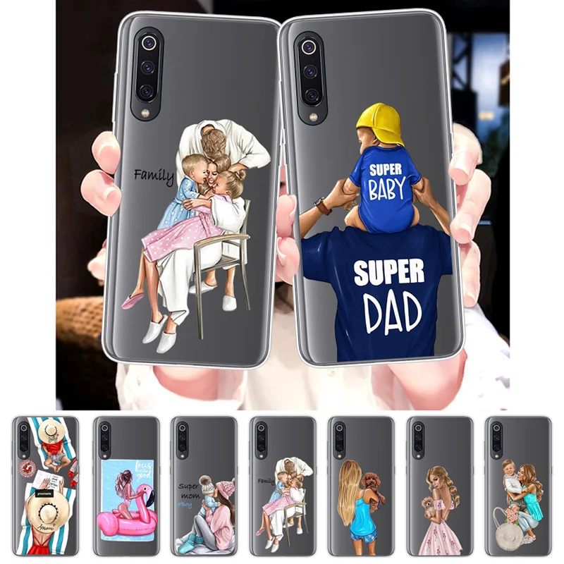 

Cute Baby Case For XiaoMi Mi 9 8 Pro SE Lite 6 5 5S Plus A1 A2 A3 Soft Phone TPU Coque Super Mom Dad Fashion Girl