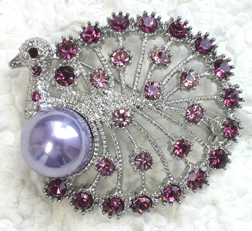 

12pcs/lot Wholesale Rhinestone Faux Pearl Peacock Pin brooches Pendant C101930