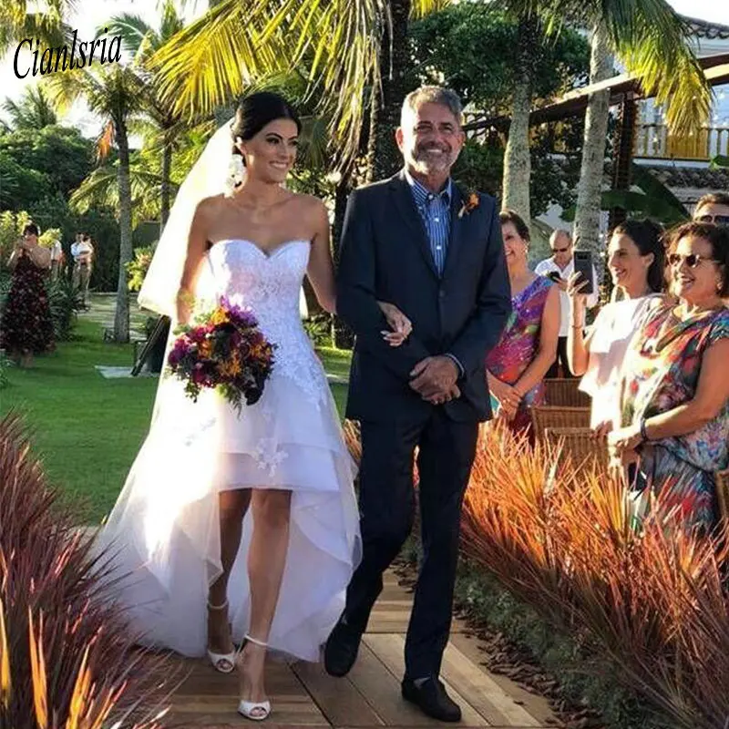 

Charming Sweetheart Sleeveless High Low Beach Wedding Dress 2020 Appliques Lace Short Wedding Gowns vestido de noiva
