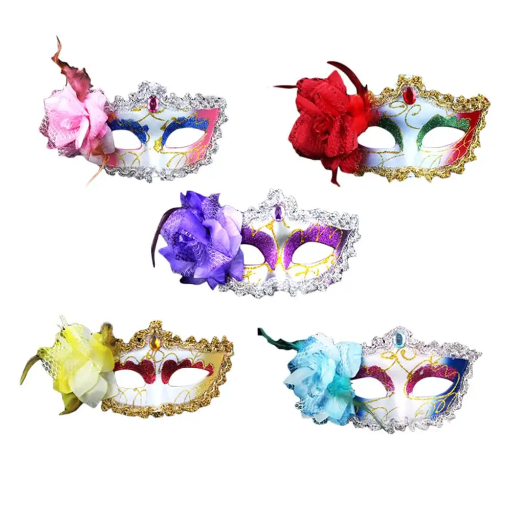 

2018 New Halloween Masquerade Mask Princess Lace Painted Side Flower Mask Gold Pink Rose Mask Atmosphere Props Halloween Mask