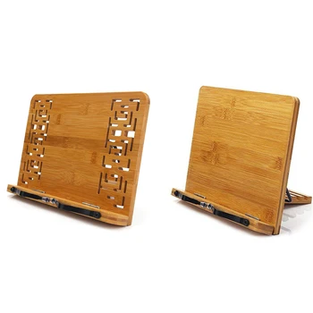 

Adjustable Document Retro Bookends Reading Rest Book Stand Tablet Textbooks Hollow Out Bamboo Holder Foldable Cookbook Bracket