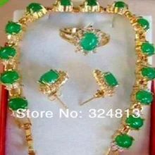 Новинка! Женский очаровательный комплект ювелирных изделий настоящий зеленый браслет серьги кольцо+ коробка AA124555