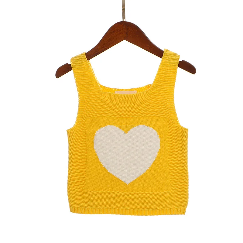 Rlyaeiz/ г., весенне-осенний милый жилет с сердечком для маленьких девочек, топы, милый свитер на подтяжках топы, вязаные жилеты