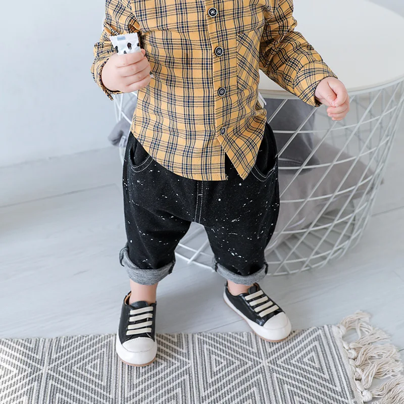 

SFP-204 New Autumn Children Baby Boy Spray paint Full length Regular Elastic Waist Straight Jeans Pants