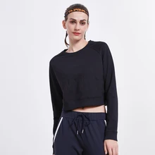 Женская укороченная одежда свободный длинный рукав бег Йога рубашка пуловер плечо круглый вырез фитнес тренажерный зал Спортивная Толстовка