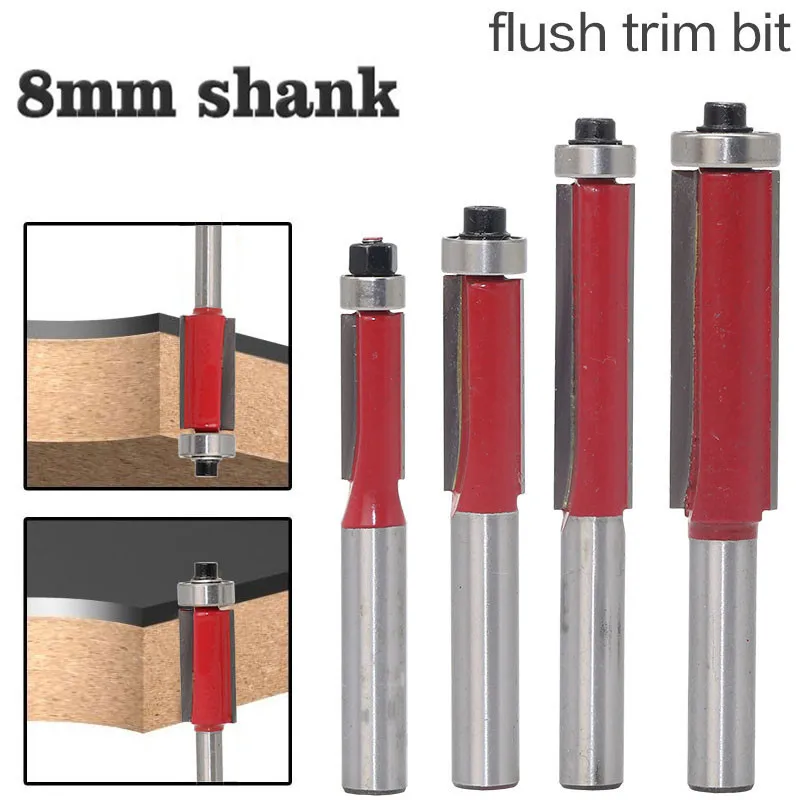 

1Pc 8mm Shank Flush Trim Router Bit With Top Bearing Carbide Straight Milling Cutters Woodworking Tools Cheap Price