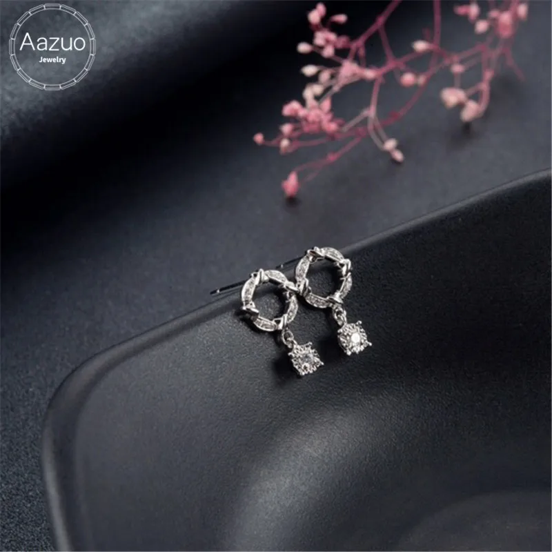 Aazuo 18K ювелирные изделия белое золото настоящий бриллиант фея Берлин. Серьги со