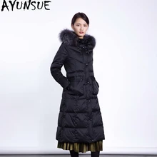 AYUNSUE/зимняя куртка для женщин с воротником из лисьего меха; пуховик высокого качества; очень длинное пальто-парка; Chaquetas Invierno Mujer KJ603