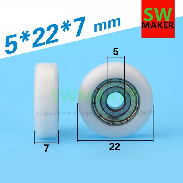 

SWMAKER 5*22*7mm F type nylon plastic package pulley small wheel roller wheel Flat Bearing 625zz pulley