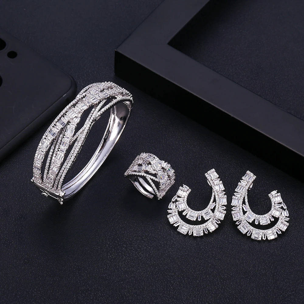 

Accking Fashion Luxury AAA Cubic Zirconia Women Bracelet Bangle And Ring Earring Set Multicolor