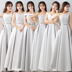 Светло-серый трапециевидной формы атласные платья свидетельницы 6 стилей простота Свадебные Выходное платье недорогие, в наличии Vestido De festa